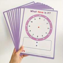 10/5/1 Teiliges Set K-3 Level (5-8 Jahre alt) beidseitig löschbare Uhr-Tafel Lehr-Hilfsmittel - von Lehrern empfohlenes Material für Klassenzimmer/Hausunterricht Mathematik, handgemacht (haltbare Trocken-Wisch-Zeichentafel) Schulbedarf, Rückkehr zur Schule