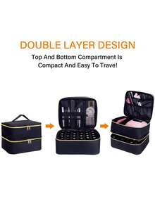 Nail Polish Organizer, Handheld Double Layer Organizer Holds 30 Bottles (15 Ml/0.5 Floz) With Adjustable Dividers For Nail Polish Small Manicure Lamp Manicure Tools Essential And Travel Travel Essentials Vacation Summer Holiday Back To School School Stuff Bag For School Travel Bag For Women Makeup Bag For Travel Make Up Bag - Multicolor - View 5