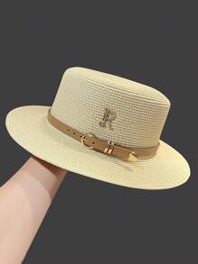 Boho 1pc Women's Fashionable And Cute Straw Hat With Leather Buckle Suitable For Beach Vacation, Daily Use, And Sun Protection Cowboy Hat Valentine's Day