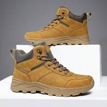 男士徒步靴，秋冬季户外运动鞋，保暖高帮男士雪地靴，登山靴，户外徒步露营探险靴，防滑耐穿，黄色系带男靴，大码男鞋 39-48