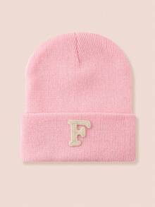 1pc Kids 26-Letter Knitted Hat, Warm Beanie For Boys And Girls, Suitable For Outdoor, Daily Wear In Autumn/Winter - Pink - View 74
