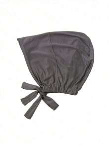 2pcs/Set Women's Scarf And Headcover Combo, Versatile Base Hijab, Matching Abaya, Elastic Beanie Cap & Chiffon Scarf Set, Casual Outfit - Dark Grey - View 9