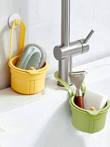 水槽过滤篮，按压自动倾倒厨房沥水篮，自清洁厨房水槽食物垃圾收集器水龙头悬挂，水槽垃圾收集器用于垃圾剩余物 - 彩色 - 查看 6