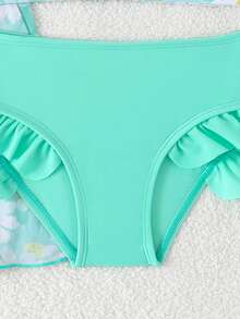 Young Girl Daisy Print Swimsuit Set, For Beach/Resort - Multicolor - View 4