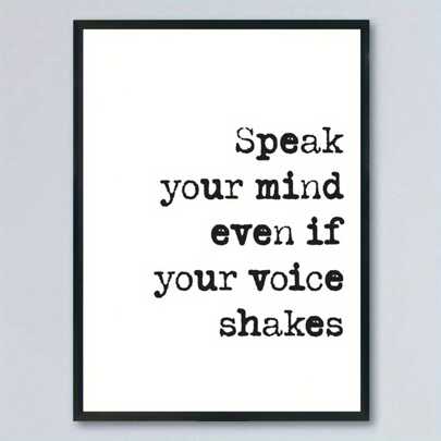 Modern Art Deco Inspirational Quote Canvas Art Print - Speak Your Mind Frameless Letters Poster - Living Room, Bedroom, Home Office Wall Decor, Ink Artwork, Indoor Portrait Orientation, Letter Print Wall Hanging Decor