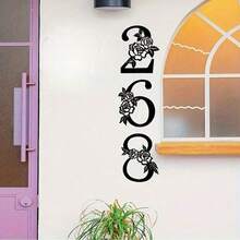 1 pieza Decoración de arte de pared Número de casa, Signo de número con forma de flor, Letrero de porche de puerta delantera de casa de campo, Letrero de casa de campo y rancho para exteriores, Adorno de guirnalda rural, apto para interiores y exteriores