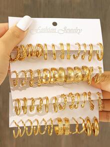 48 件复古朋克风格金属镂空耳环套装，适合女士，几何设计百搭珠宝，适合日常生活或派对，是送给朋友和家人节日的理想礼物 - 金色 - 查看 2