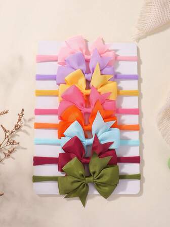 Set de 8 diademas infantiles con 6 lazos lisos, accesorios para el cabello de niños