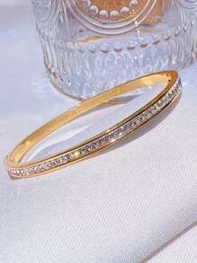 1 pièce Bracelet manchette à cristal simple à la mode en couleur or et argent, en acier inoxydable