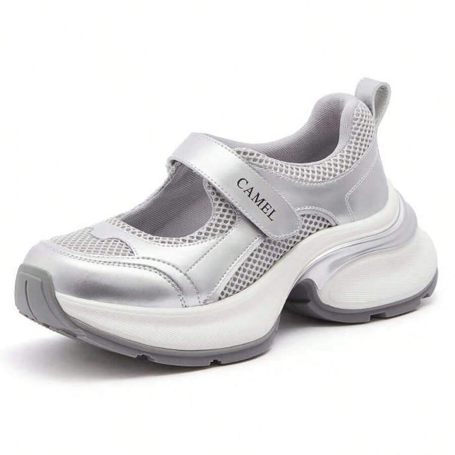 CAMEL CROWN Women's Casual Sports Sandals, Spring Casual Shoes, Sports Thick-Soled Elevated Chunky Sneakers, Perforated Breathable Sandals. - Silver - View 1