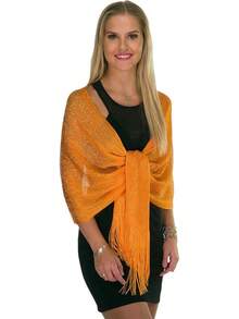 Metallic Glitter Shawl Wrap For Evening Dresses And Weddings - Orange - View 9