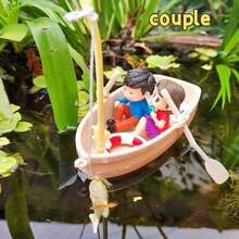 1pc Mini Realistic Floating Small Boat With Oar, Fishing Boat Model, Aquarium Decoration Accessory, For Miniature Landscape, Resin Material DIY Decor - Multicolor - View 3