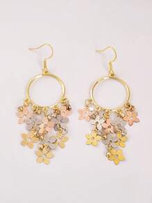 1 Pair Elegant Personalized Fashion Big Hoop Flower & Tassel Pendant Earrings With Cubic Zirconia For Women, Suitable For Daily, Party, Wedding Decoration
