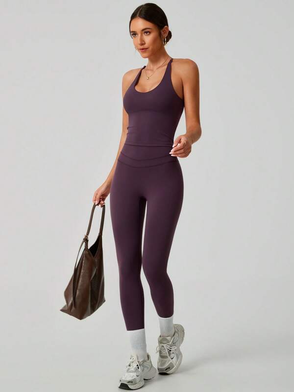 NcmRyu 1 Set Women's Solid Color Camisole & Leggings Sports Suit
