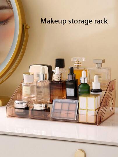 1pc Acrylic Makeup Organizer, Transparent Cosmetic Storage Box, Stepladder Shaped Skincare & Eyeshadow Palette Holder, Perfume Display Rack