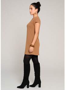 Short Oversized Dress Cotton Mesh Fabric Simple Casual Elegant Conservative/Modest Knitted Fabric Asymmetrical Split Beach Evening Party Home Birthday Party Street Travel Autumn - Màu Khaki - Xem 2