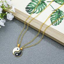 2pcs/Set Fashionable Yin-Yang Tai Chi Bagua Black And White Splicing Couple Necklace, Suitable For Daily Wear Or As A Gift, High-Quality And Inexpensive Gift