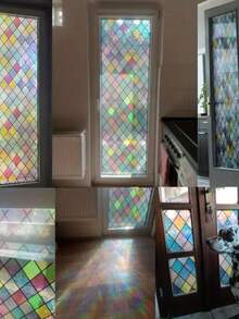 1 rollo de película de de patrón de colorido para ventana, transparente pero no se puede ver a través, para dormitorio, sala de estar, baño - Multicolor - Ver 4