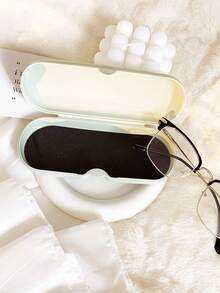 1pc Cream Solid Color Eyeglasses Case, New Minimalist Design, Portable, Waterproof And Dustproof (Small, Plastic Material) Letter Eyeglasses Hard Case - PU Leather A-Z Floral Print Eyeglasses Case - White - View 6