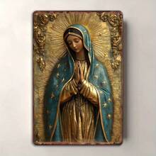 Hello Young "Vintage Virgin Of Guadalupe Metal Wall Art - Rustic Tin Sign Religious Decor, Catholic Home Blessing, Our Lady Of Guadalupe Icon, Farmhouse Style Mary Painting For Living Room, Bedroom" - 彩色 - 查看 4