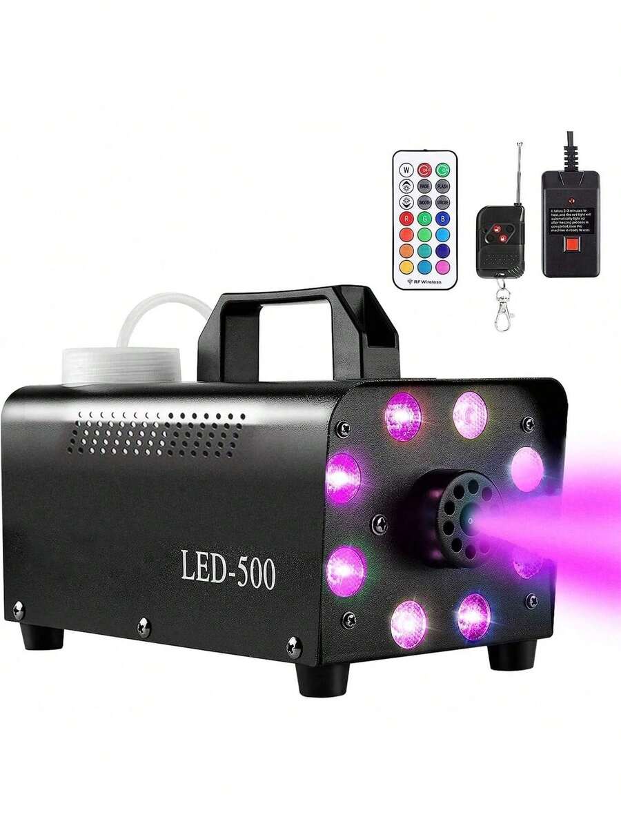 cotsoco Fog Machine, Smoke Machine 8 LED Lights With 13 Colorful & 4 Effect, 500W 2000CFM Fog With Wireless Remote Control, For Halloween Christmas Wedding Stage Effect - UK Plug(220-240V) - View 1