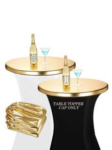 1pc/2pcs Round Table Topper Decor Cover, Metallic Glitter Tablecloth Elasticized Fabric Cover, Suitable For Wedding, Party, Restaurant Theme Events On 30-32 Inch Round Tables