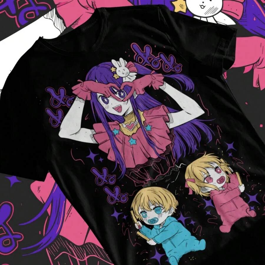 Oshi No Ko Ai Hoshino Manga Anime Waifu Unisex Tshirt T-Shirt Soft Tee - 黑色 - 查看 1