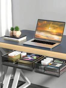 1 hộp đựng đồ dưới bàn - Hộp lưu trữ ẩn có nhiều ngăn, nhựa PET bền tiết kiệm nước, có thể đứng riêng hoặc gắn tường để sắp xếp đồ dùng trên bàn làm việc ở văn phòng và học sinh, đồ dùng và phụ kiện cho bàn làm việc ở văn phòng - Nhiều màu - Xem 5
