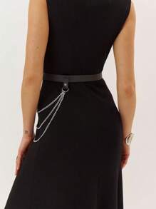 Adjustable Women's Waist Belt With Chest Decor, PU Leather With Metal Chain, Sexy Style Accessories