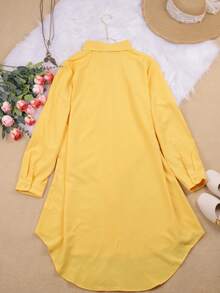 Plus Size Women's Solid Color Long Sleeve Button-Up Shirt - Yellow - View 2