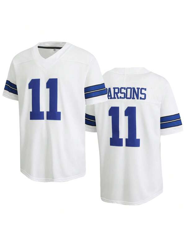 Atonmore Men's 11 White American Football Jersey Casual Short Sleeved Embroidered Stitching V-Neck T-Shirt Party Rugby Sports Top