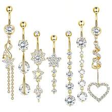 7Pcs/Set Clover Navel Piercing, Zirconia Navel Ring/Piercing Jewelry, Rhinestone Navel Rings/Zirconia Navel Stud Set