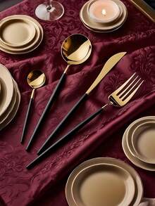 1/4/16/24/32pcs Stainless Steel Western Tableware Set - Including Table Forks, Soup Spoons And Teaspoons, Suitable For Cafe, Party, Wedding, Restaurant And Daily Use, Kitchen, Christmas Gift - gold+black - View 7