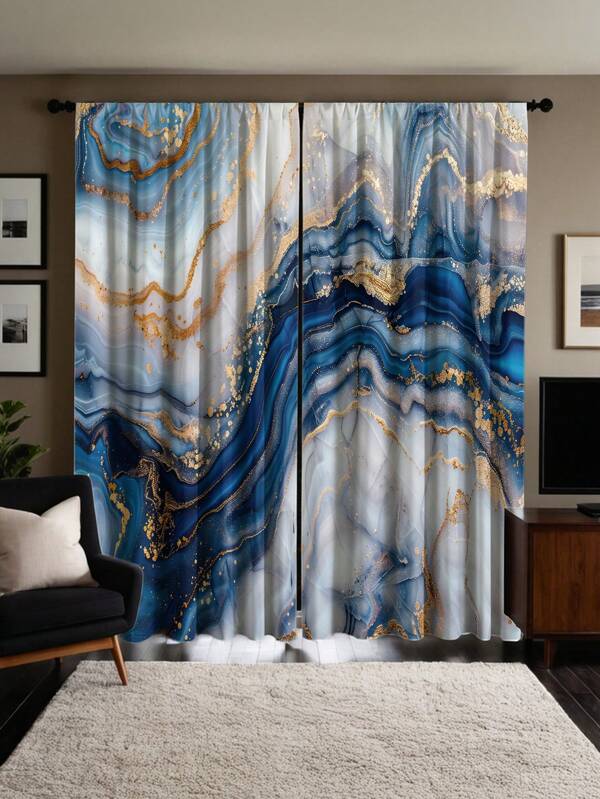 2 stuks moderne transparante gordijnen met marmerprint, roedezak, digitaal bedrukt polyester gordijn, geschikt voor woonkamer, slaapkamer, studeerkamer, badkamer - machinewasbaar, kleurvast, all-season decoratie, woonkamergordijn
