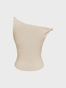 Women's Plain Color Asymmetric Twist Sleeveless Top, Casual Wear For Daily Outdoor, Suitable For Summer - Apricot - View 4