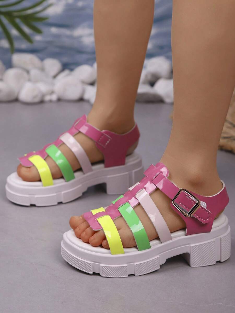 Sandalias romanas con estilo para niñas, zapatos de tacón grueso, zapatos de princesa elegantes, adecuados para compras diarias, fiestas y sandalias de playa -- "Sandalias para niños con tacones altos", "Sandalias de suela blanda para niños", "Sandalias para niños en promoción"