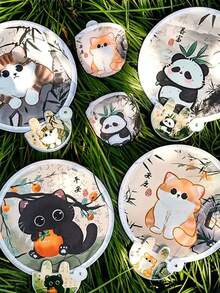 1pc/4pcs Dual-Purpose Foldable Fan & Reflector Board - Cute Cat Design With Bamboo & Floral Pattern, Portable Summer Cooling Fan With Storage Bag, Fashionable Gift For Women, Interesting & Multifunctional Design For Outdoor Activities, Vacation, Travel, Outfit Accessories, And Gifting,Festival,Camping - Multicolor - View 9