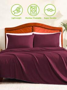 6-Piece Bed Sheet Set – Twin/Full/Queen/King Sizes | Soft Microfiber | Deep Pocket Fitted Sheet | Cooling, Wrinkle-Free, Summer And All-Season Comfort | Includes 1 Flat Sheet, 1 Fitted Sheet, 4 Pillowcases - 酒紅色 - 查看 4