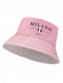 1pc Pink Bucket Hat With Milano Letters, Personalized Fashionable Versatile Casual Sun Protection Hat, Outdoor Sun Protection, Plain Bucket Hat, Lightweight Bucket Hat, Beach Bucket Hat, Minimalist Bucket Hat, Suitable For Outdoor, Summer Wear, Vacation, Commuting, Etc., Can Also Be Used As A Mother'S Day Gift Or Birthday Gift - Pink - View 6