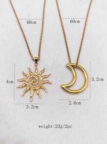 2pcs/Set Summer Beach Boho Vintage Personalized Fashion Sun & Moon Pendant Necklaces, Niche Design Elegant Long Chain Necklace For Women, Adjustable For Daily, Holiday, Party Wear