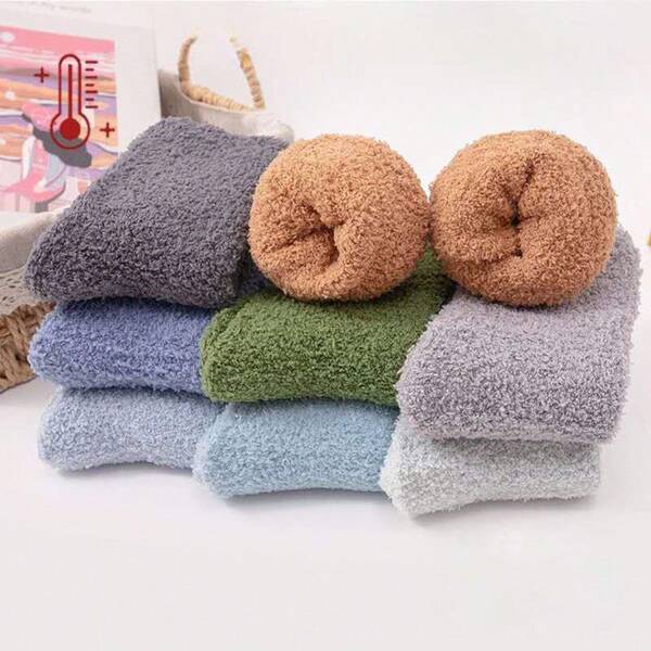 KIT 3 6 9 12 Meias Femininas de Inverno Cano Médio Grosso Termica Peluciada Quente Para Dormir e Ficar 35-40