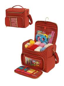 1 Stück einfarbiger gestrickter Aufbewahrungsbeutel, moderner Polyester Haushaltsorganizer Beutel mit großer Kapazität, tragbare Outdoor Reise Handtasche, Aufbewahrung für Nähzubehör, geeignet für Näh- und Strick Hobbys und Anfänger