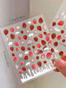 2 pièces Autocollants d'ongles 5D fraise et cerise - design de fruits doux avec des accents floraux, en résine ABS, style décontracté mignon, convient pour le nail art DIY, ongles à thème de fruits, design 5D complexe