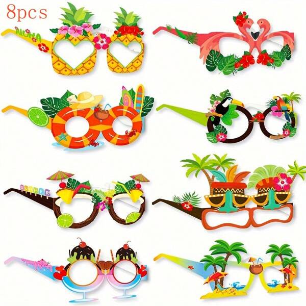 8pcs Hawaiian Themed Paper Glasses Suitable For Festivals