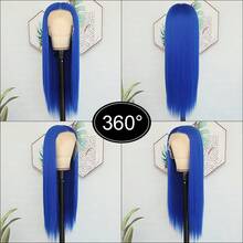 13X6 Free Part Platinum Blonde Lace Front Wigs 28 Inch Pre Plucked Long Straight Hair Wigs Glueless Soft Ash Blonde Colored Wigs Heat Resistant Fiber Hair Synthetic Lace Front Wigs For Women For Daily Christmas Party Cosplay Use - 寶藍色 - 查看 8