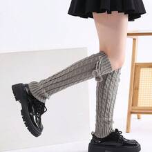 1對扭曲圖案保暖長筒襪套，針織保暖堆堆襪套，適用於秋冬季節，中筒襪套 - 彩色 - 查看 17