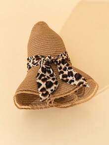 1 szt. damski nowy styl kapelusz słomkowy z nadrukiem w panterkę, składany, codzienny, chroniący twarz kapelusz słomkowy