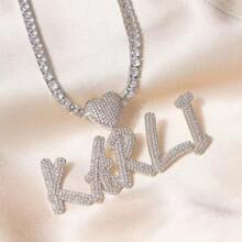 Collar personalizado de corazón de doble capa con letras cursivas estilo Hip Hop DIY, collar creativo