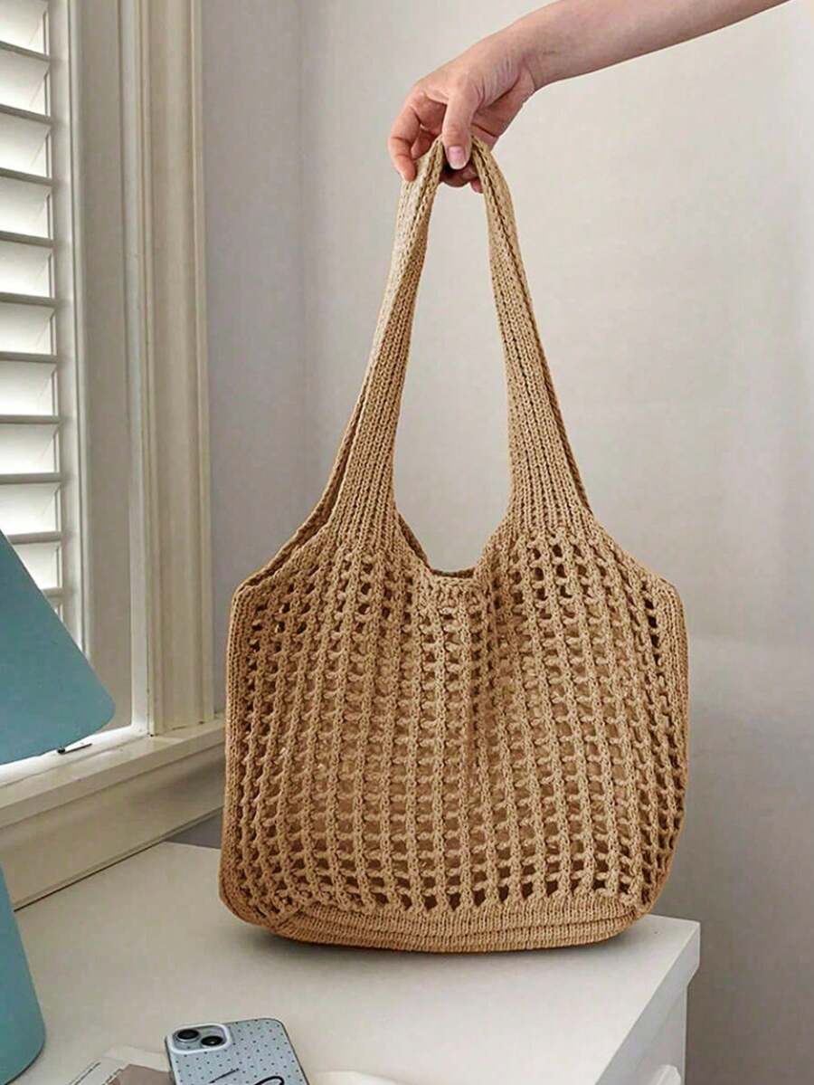 Yogodlns 轻便休闲镂空编织购物手提袋，大容量手提包，适合旅行、户外活动和上学。多功能厨房收纳网袋，适合海滩度假或轻松携带，母亲节礼物，夏季度假包，海滩必备，完美搭配女士海滩配饰，最热门的女士海滩包，海滩必需品，海滩用品，海滩装备和夏季必备品，最新款度假包
