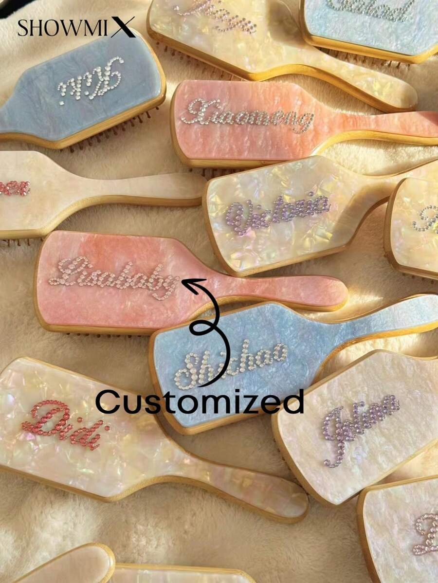Customized Acetate Hair Comb, Handcrafted With Diamonds, Customized Logo & Name, Massaging Air Cushion Comb